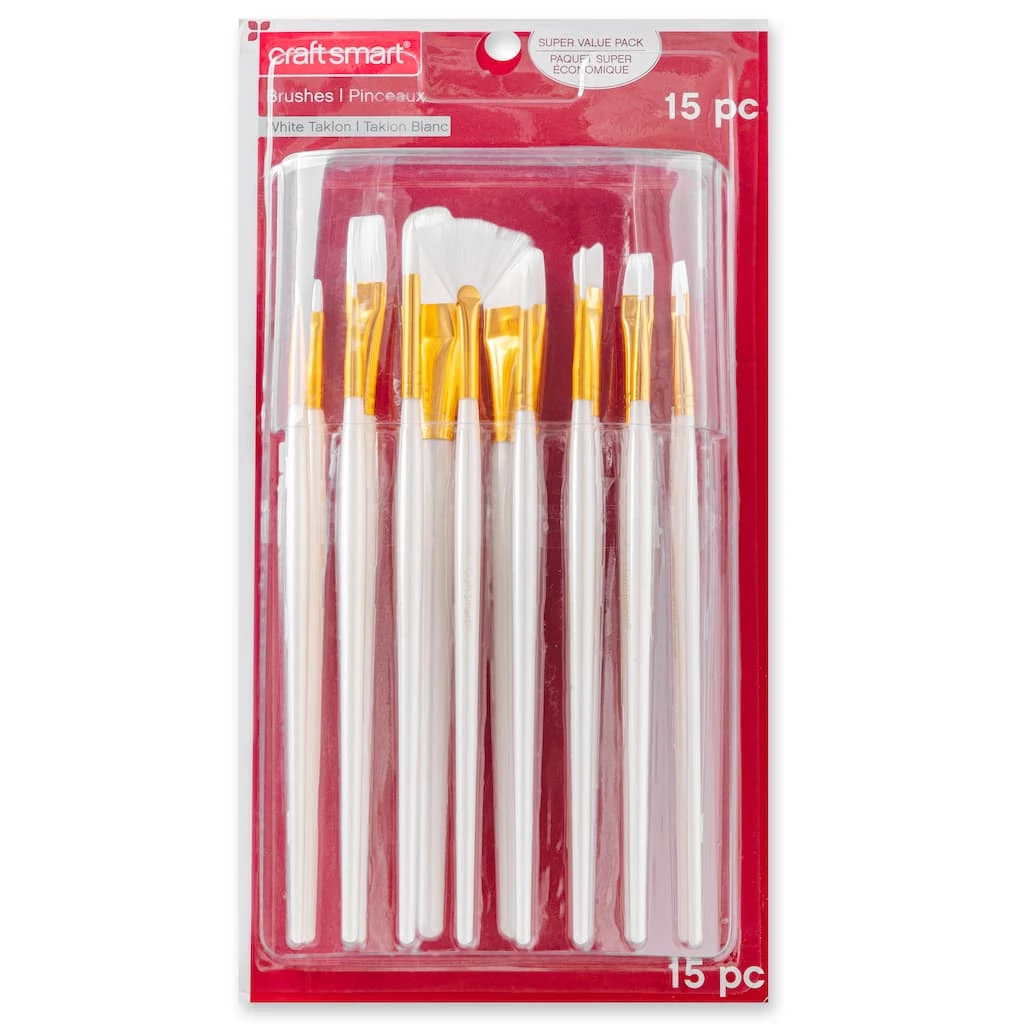Cheap 🛒 White Taklon 15 Piece Brush Pack by Craft Smart® 👍 - Image 3