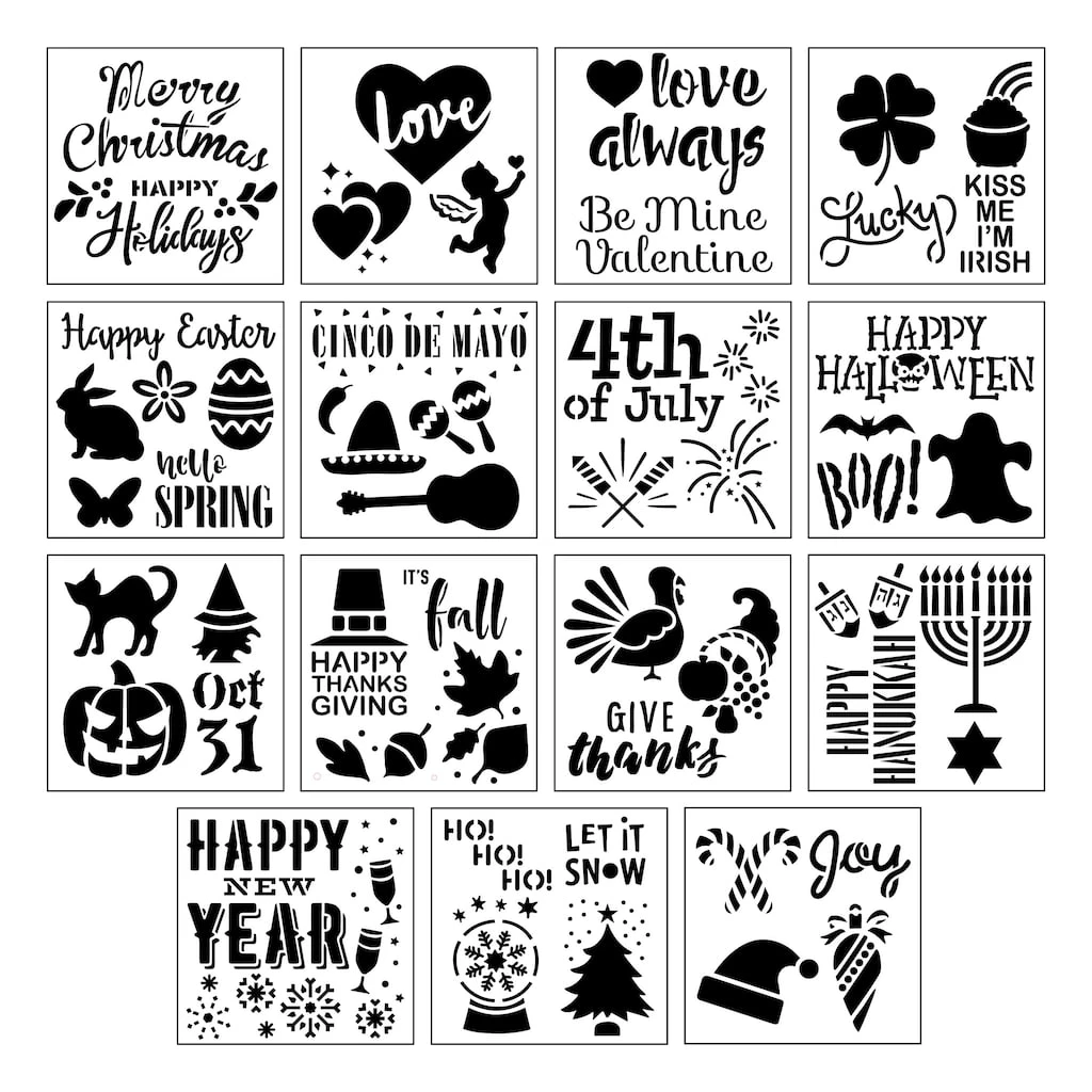 Outlet π 6 Pack: Holidays Stencils by Craft Smart®, 12" x 12" β