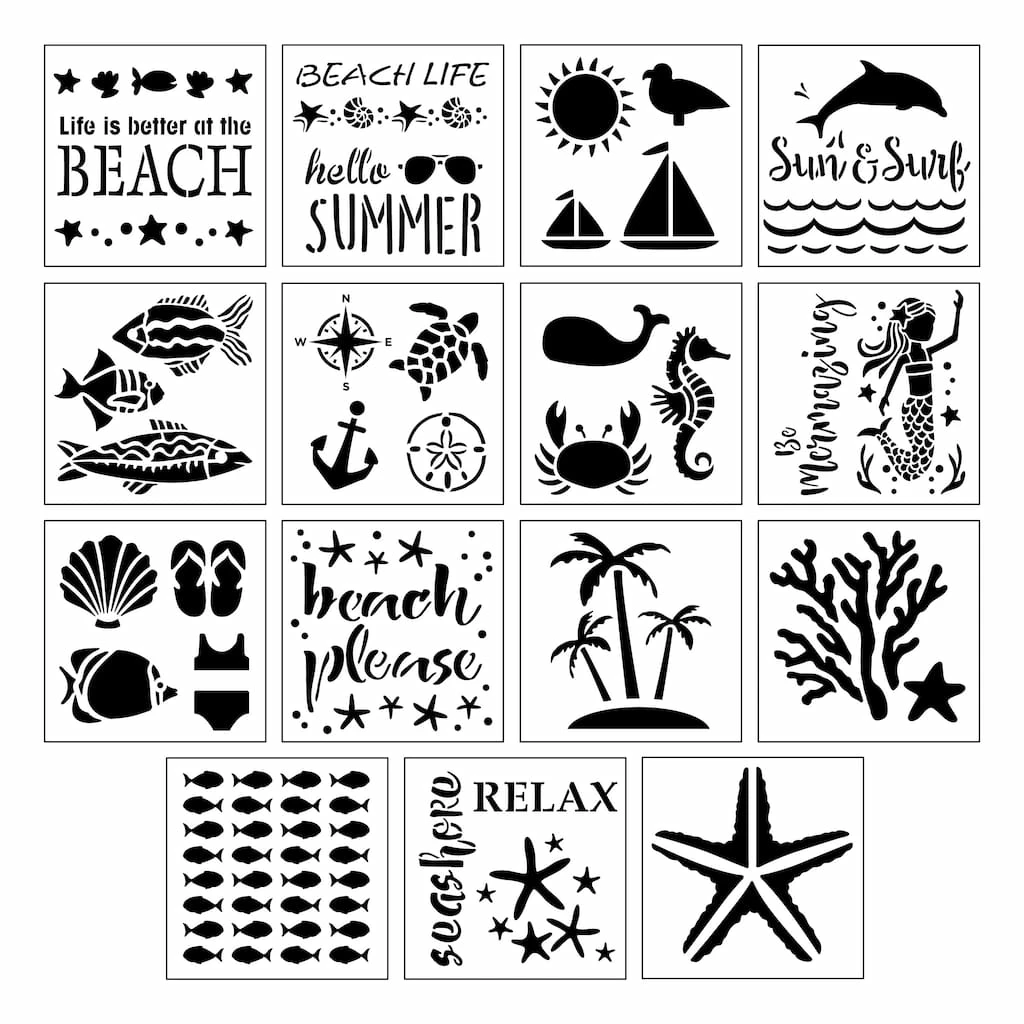 Budget 👏 Seaside Stencils by Craft Smart®, 12" x 12" ⭐