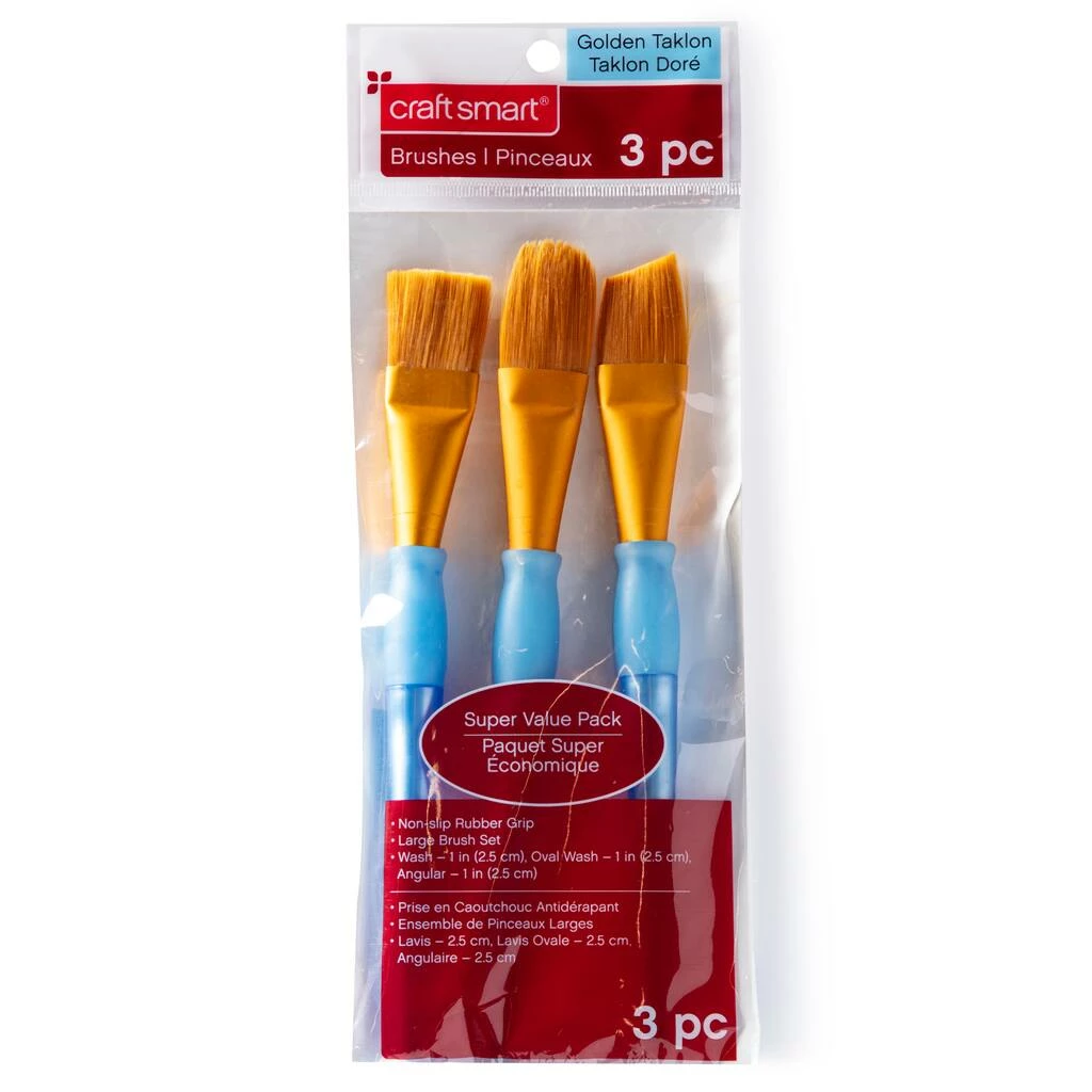 Wholesale 🔥 9 Packs: 3 ct. (27 total) Gold Taklon Large Brush Variety Set by Craft Smart® 🧨 - Image 3