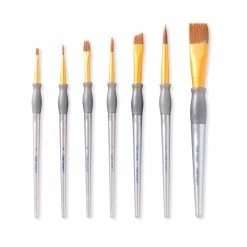 New 🧨 9 Packs: 7 ct. (63 total) Brown Taklon Flat Variety Brush Set by Craft Smart® 🎁