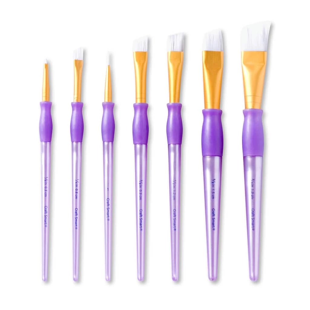 Promo 💯 9 Packs: 7 ct. (63 total) White Taklon Angular Brushes Super Value Pack by Craft Smart® ⭐