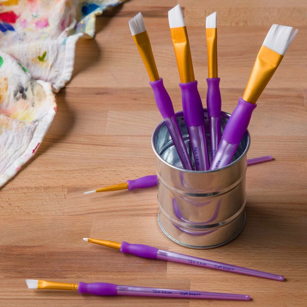 Promo 💯 9 Packs: 7 ct. (63 total) White Taklon Angular Brushes Super Value Pack by Craft Smart® ⭐ - Image 2